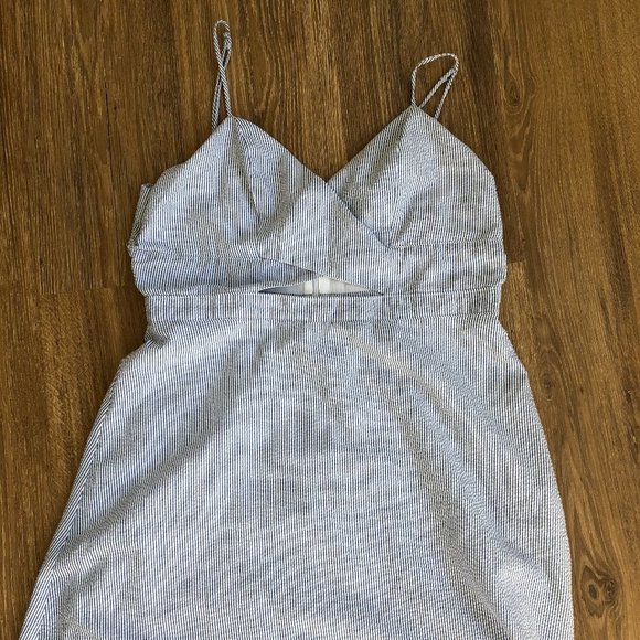 White and Blue Striped Cut-Out Dress - Picture 1 of 9